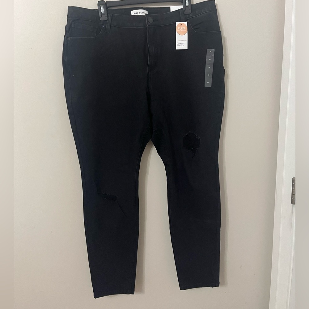 Lane bryant black, skinny, high-rise, ripped, jeans